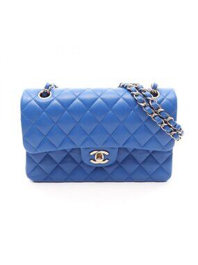 Chanel Shoulder Bag Quilted Double Flap Blue Caviar Leather Chain